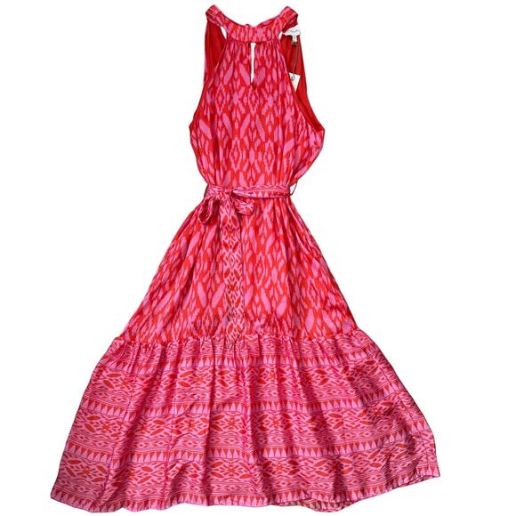 Cleobella Janice Satin Halter Ankle Dress Jaipur Ikat Print Size Large - Picture 4 of 14